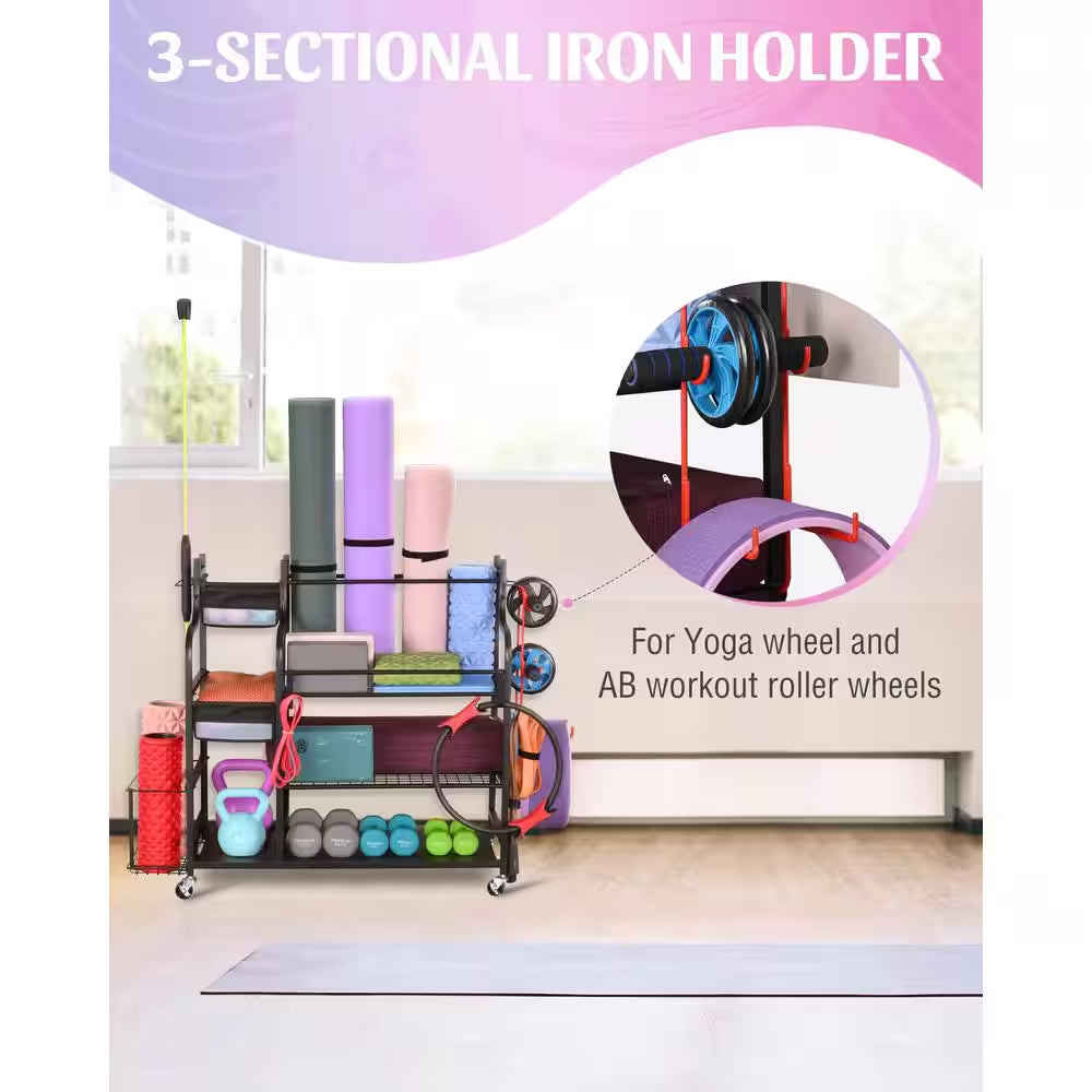 220 Lbs. Yoga Mat Storage Racks Gym Sports Equipment Storage Organizer with Black Finish